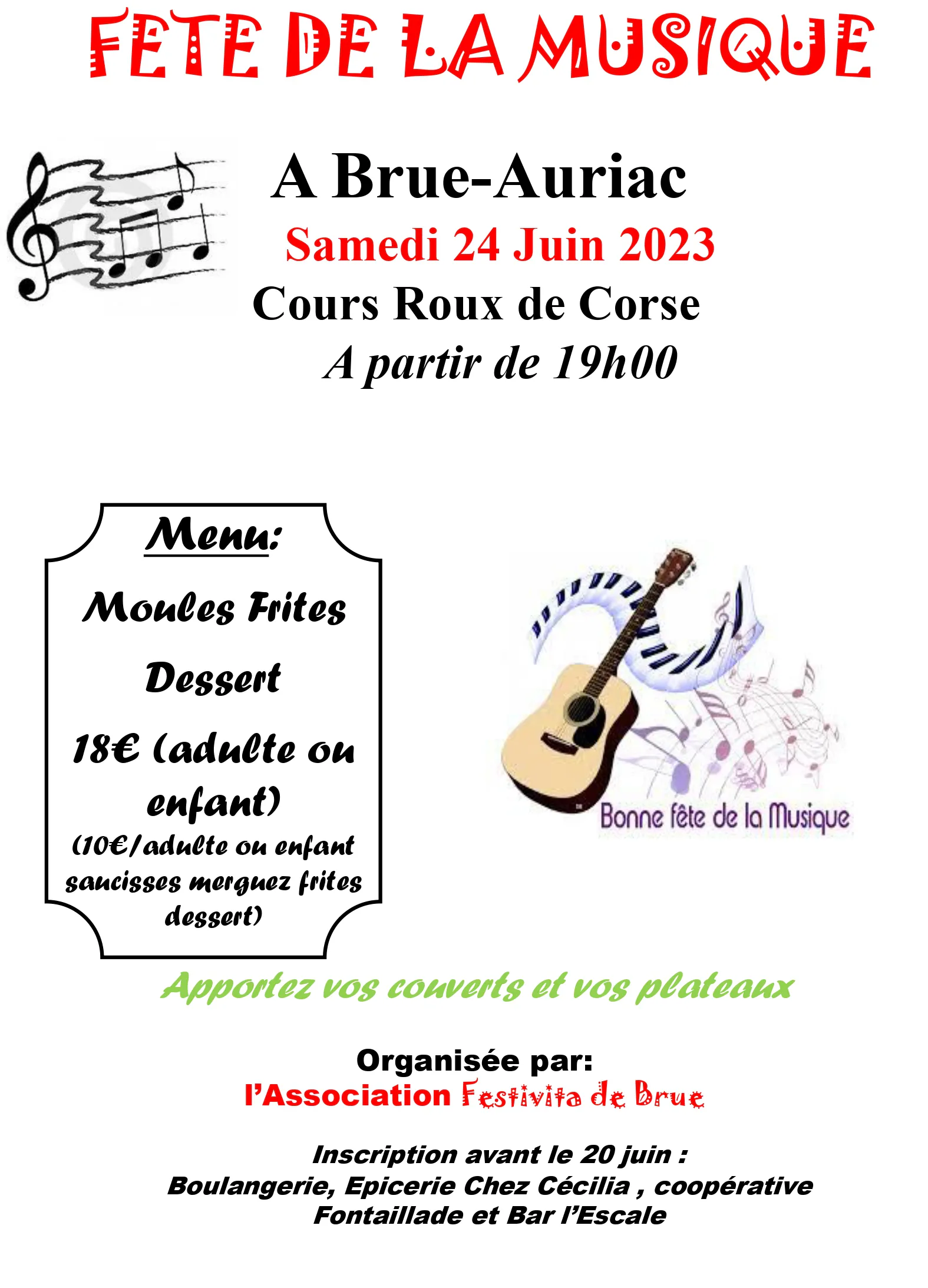 Moules frites & fête de la musique le 23 juin