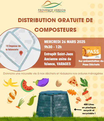 Distribution de kit de compostage gratuit (composteur 400 L + bio seau + guide)