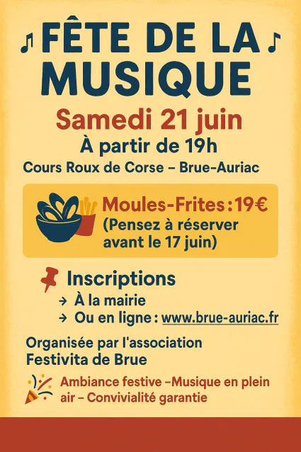 Soirée fête de la musique 21 juin 19h
