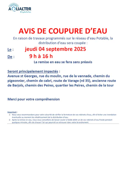 4 sept - coupure d'eau sur une partie du village