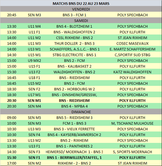 matchs des 23 et 24 mars