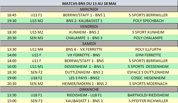 Matchs du 13 au 18 mai