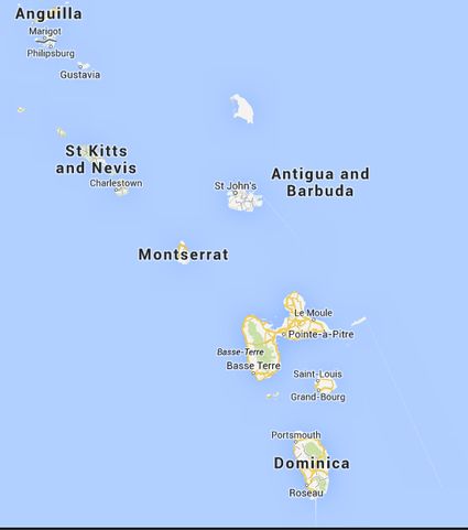 Carte Guadeloupe, Antigua et Barbuda