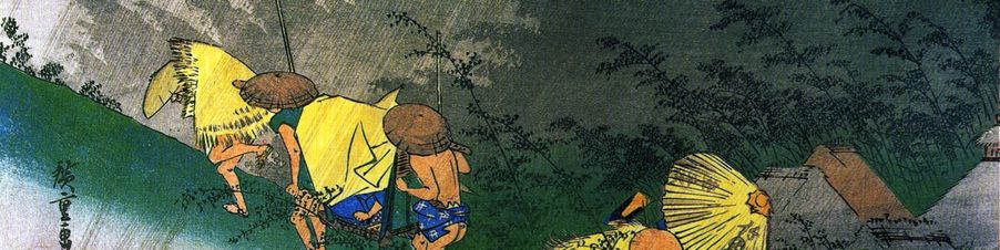 Hiroshige Travellers saurprised by sudden rain bandeau
