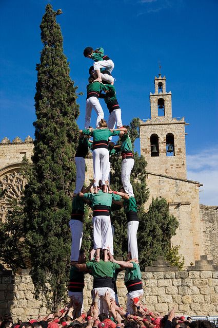 70379506-Castellers-Human-Towers-In-Sant-Cugat-Del-Valles-Barcelona-Catalonia-Spain