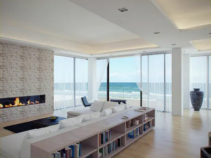 Parement pierre blanche habillage cheminee grand canape meuble rangement pau lons billere lescar 64