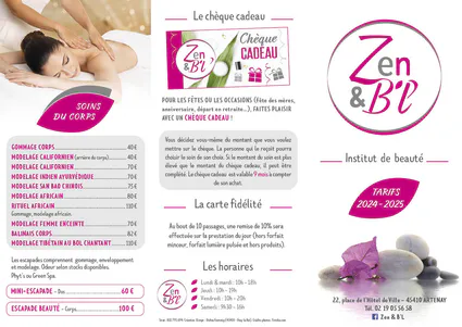 Zen bel plaquette tarifs 2025