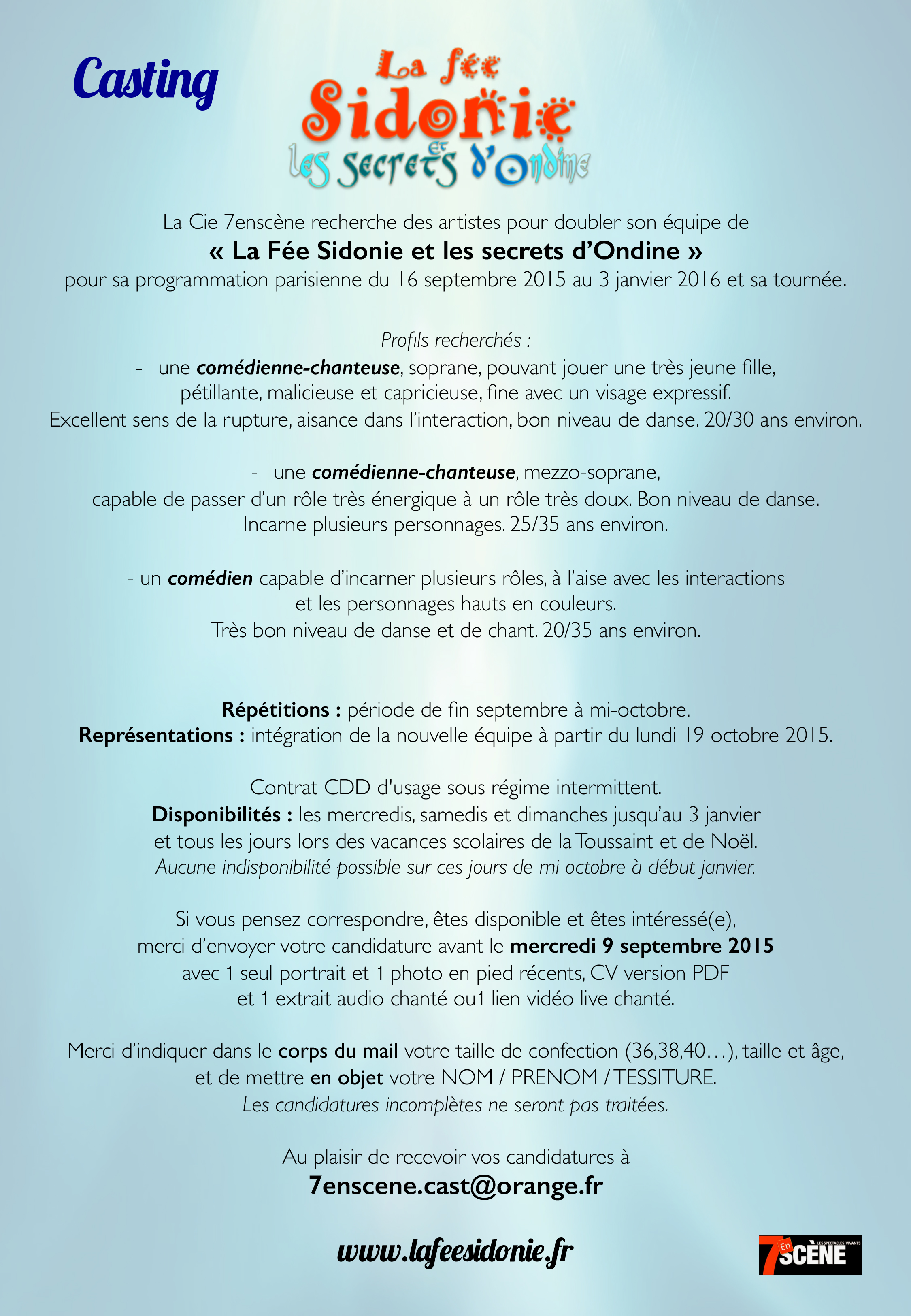 Annonce casting ondine essaion 2015