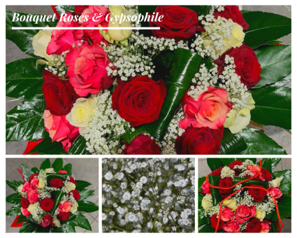 1 bouquet roses gypsophiles