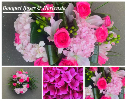 3 bouquet roses hortensia