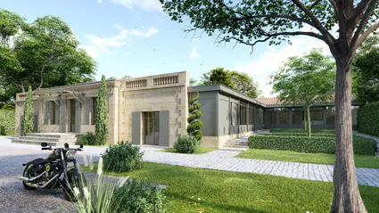 Visuel image de synthese infographie architecture extension renovation maison pierre