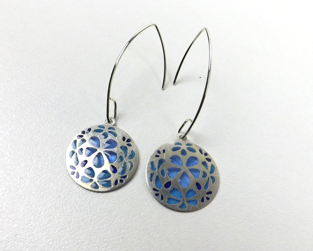 Boucles d oreilles Bulle Petales transparent Plique a Jour Argent Les emaux Arediens