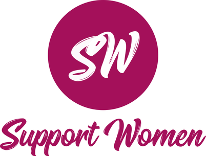 Logo Support Women - Lettres blanches, rond prune