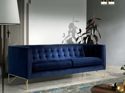 Canape type chesterfield en velours bleu
