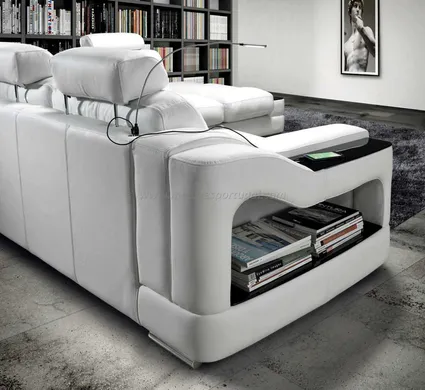Canape avec un coin pour ranger les livres sur le cote