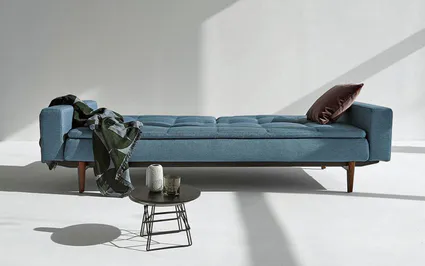 Canape clic clac tissu bleu 3 places ouvert