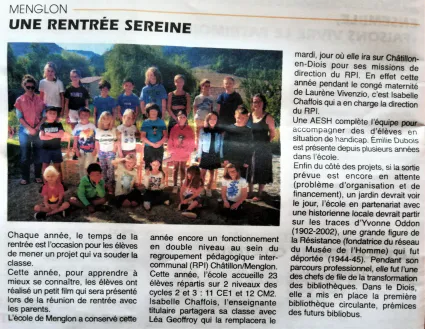 Ecole de Menglon - Une rentrée sereine