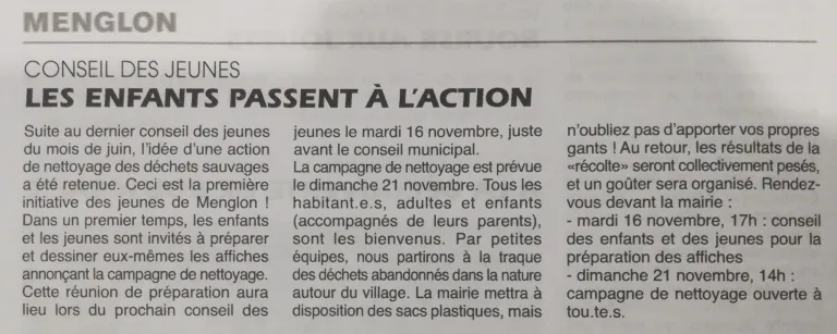 Conseil des jeunes - Les enfants passent à l'action
