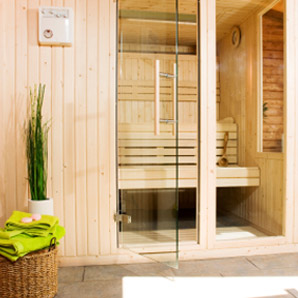 cabine de sauna vue de l’extérieur 