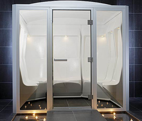 cabine de hammam en plastique vue de l’extérieur 