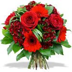 Bouquet rond rose fleur oeillet gerbera 100 rouge 16729