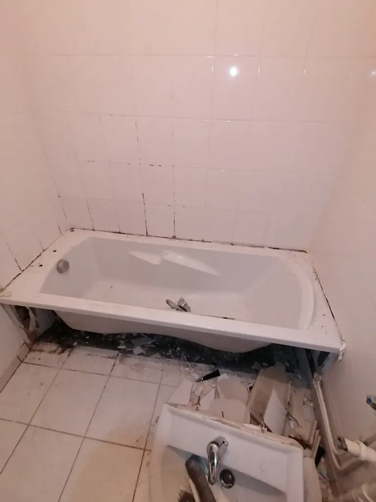 Depose des elements sanitaire existant pare baignoire ensemble baignoire et lavabo