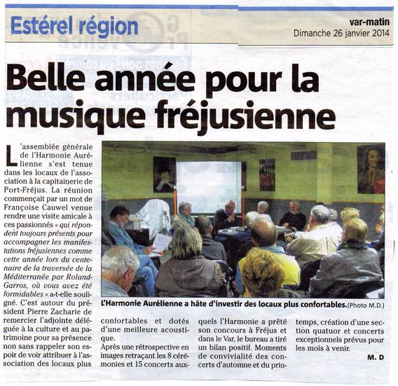 Var-matin du 26 janvier 2014 : "Belle année pour la musique fréjusienne"