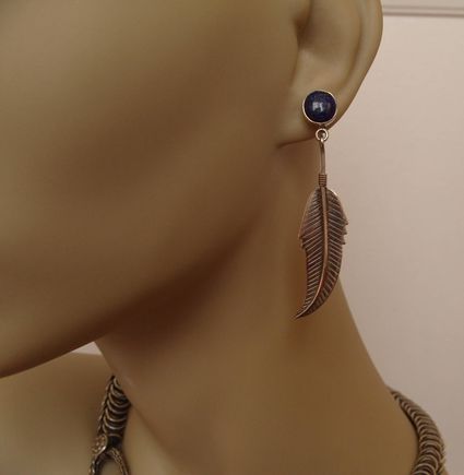 Boucles d'oreilles du Nord de l'Inde en argent et lapis-lazuli