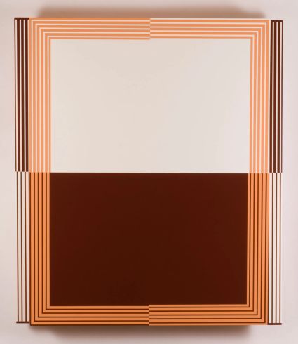 Rectangles alternés / blanc + brun, 2007  bois, toile, acrylique  118 x 103 x 11 cm  © Béatrice Hatala 