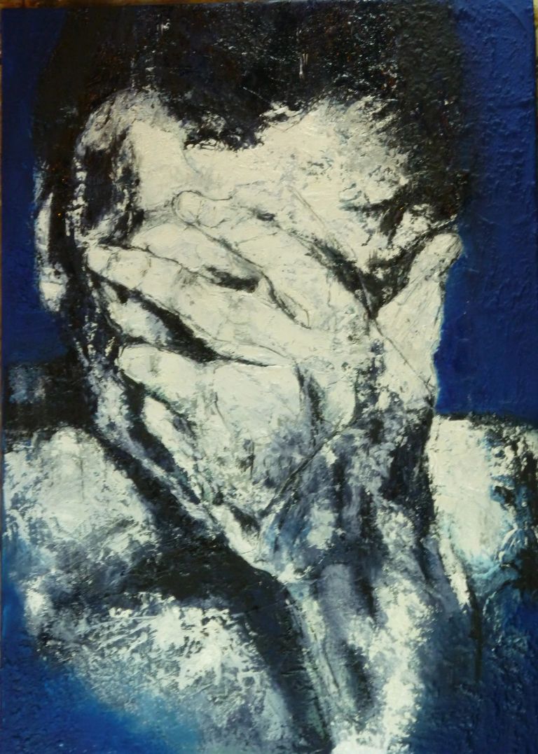 Titre :"Blue man."  techniques mixtes sur toile encadrée    70*50 cm.