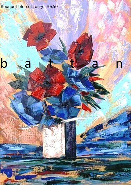 347 70x50 bouquet aux fleurs bleues et rouges winds