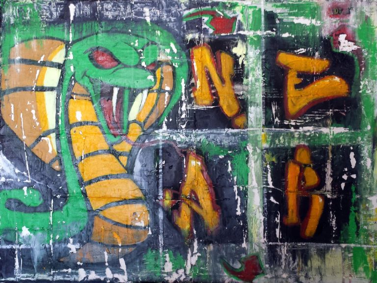 titre : " snake world"  acrylique sur toile 60*80cm.