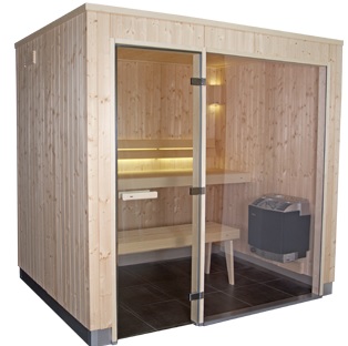 cabine de sauna vue de l’extérieur 