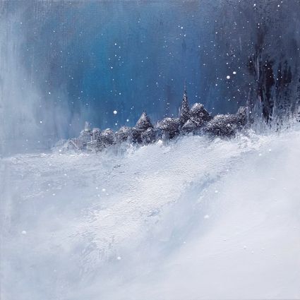 Hiver neigeux technique mixte sur toile 40cm x 40cm