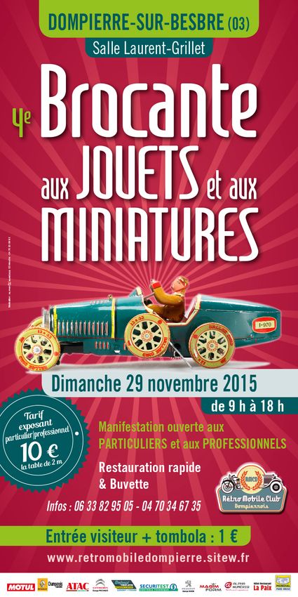 Affiche 4e Brocante aux jouets et aux Miniatures de Dompierre-sur-Besbre (03), le 29 novembre 2015