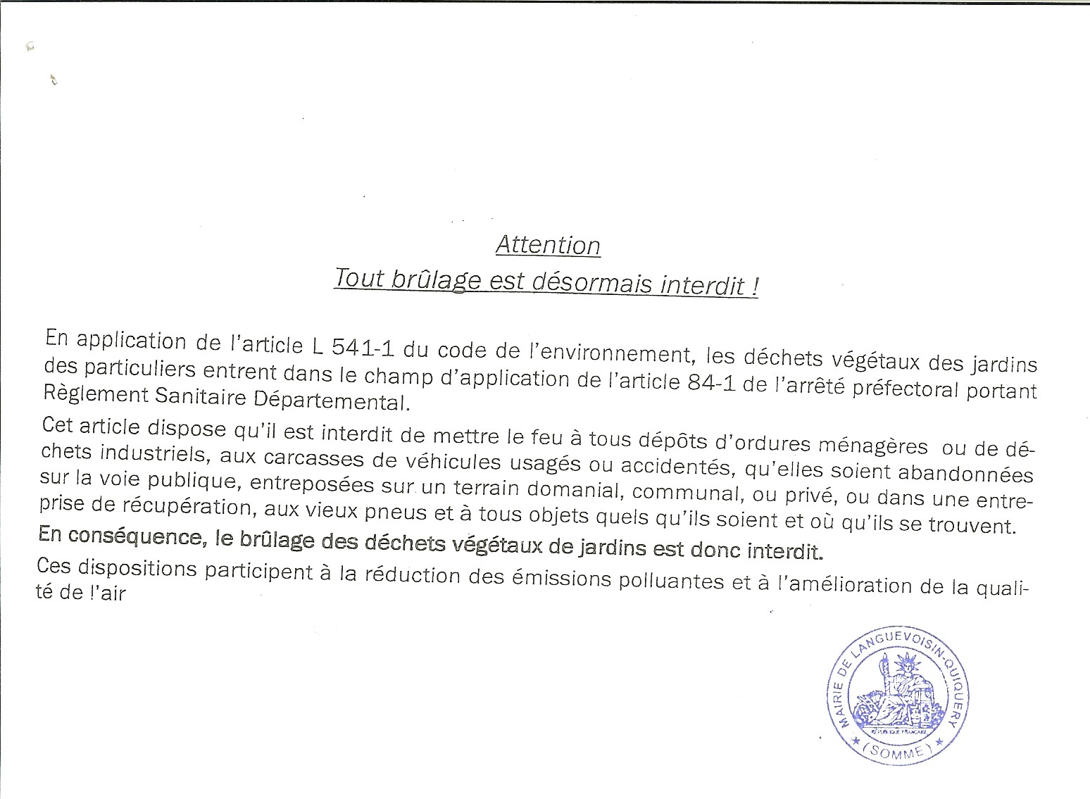 Interdiction feux