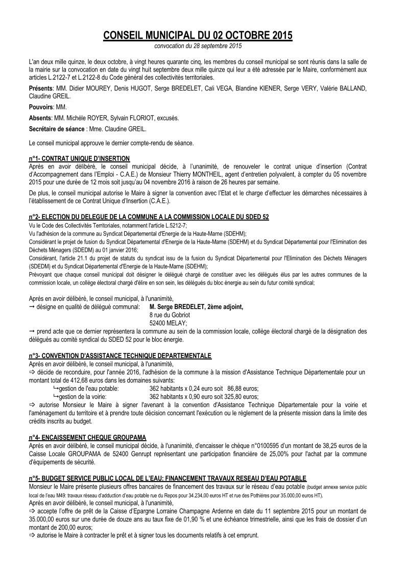 Conseil municipal reduit du 02 octobre 2015 page 1