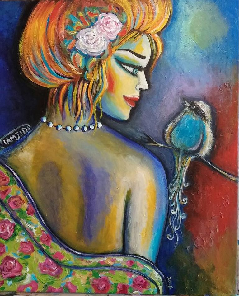 "Héléna à l'oiseau bleu"
Acrylic on canvas
60x50cm
