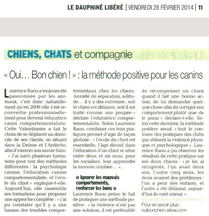 Article sur le Dauphiné Libéré, février 2014