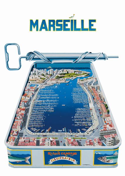 Célèbre affiche du port de Marseille dans la boite à sardines 