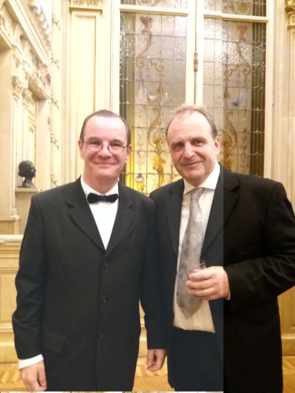 Maestro György G. Rath and Georges Gondard at the cocktail party after the opening concert of the 70th anniversary of the Nice Philharmonic Orchestra