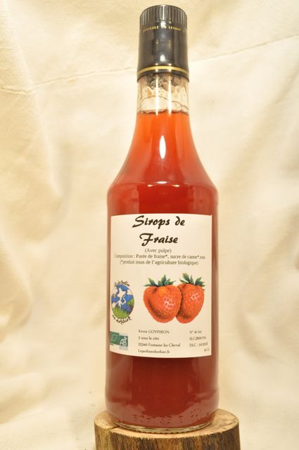 Sirop de fraise
COMPO: purée de fraise, sucre de canne blond, eau.