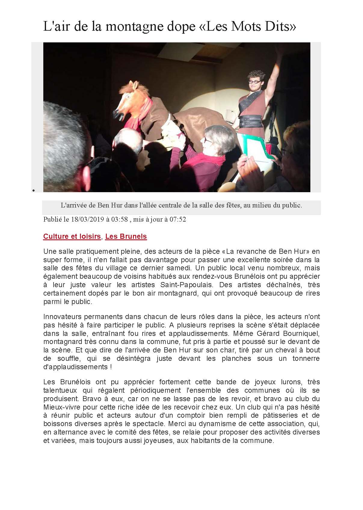Article La depeche 18 03 2019 Les Brunels