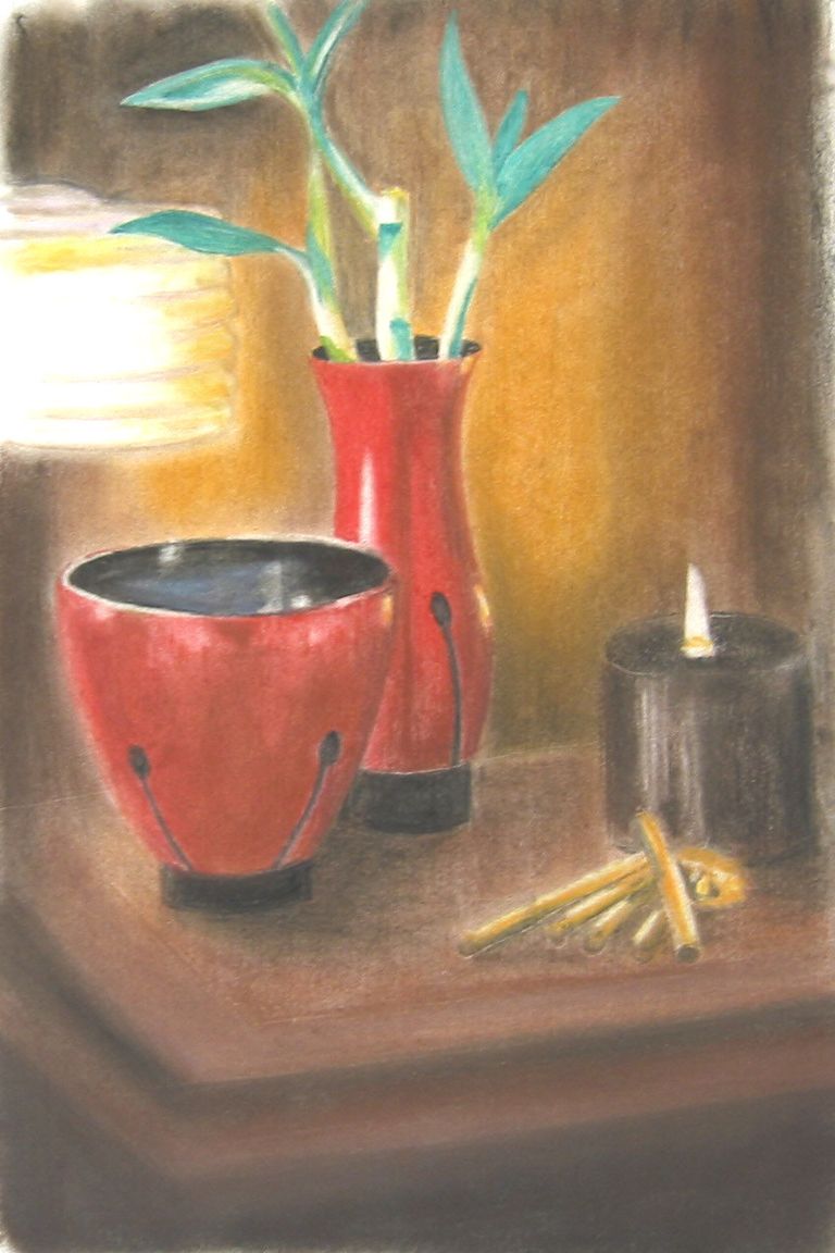 Vase rouge et bougie noire