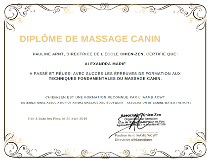 Diplome de Massage Canin