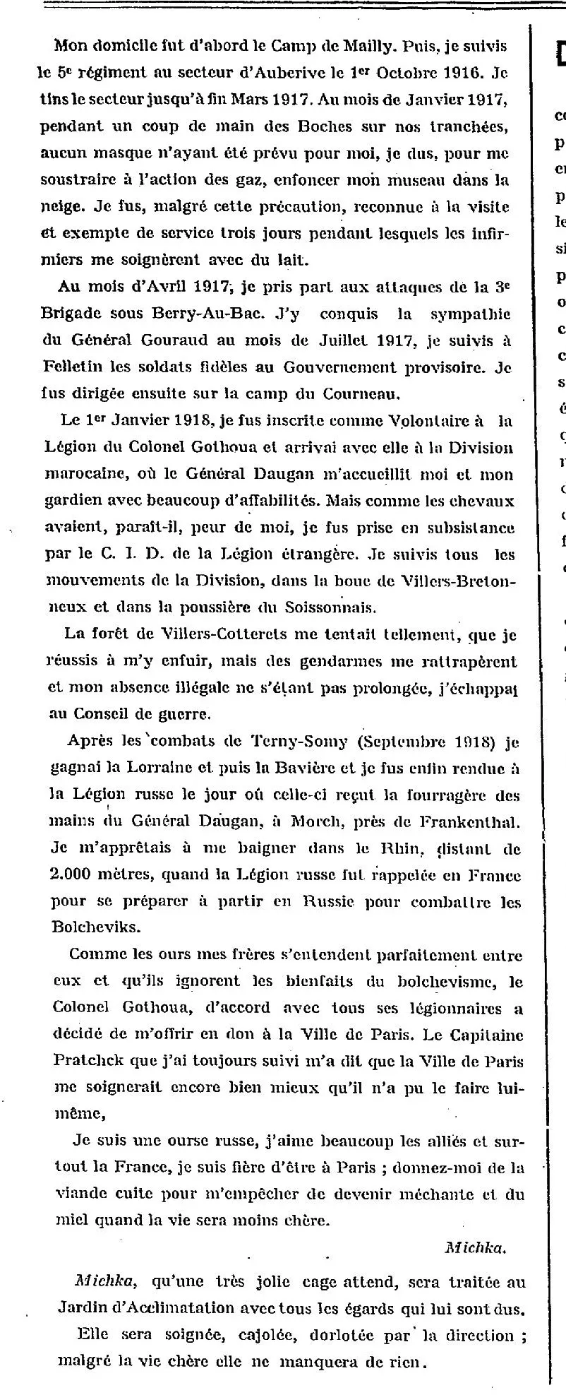 Michka le chenil 6 fevrier 1919 son histoire suite