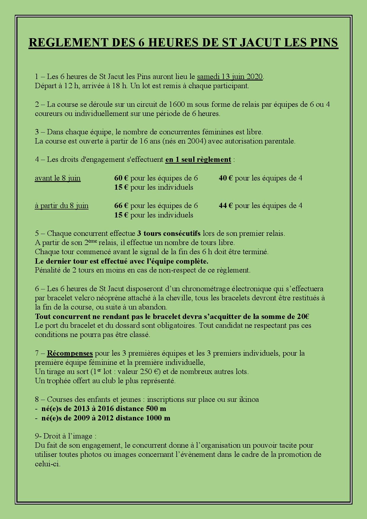 Reglement 6 heures 2020