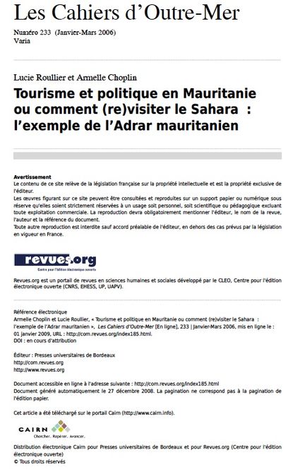 Tourisme Et Politique En Mauritanie Ou C