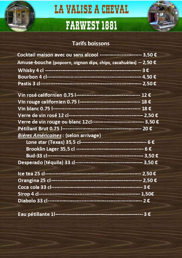 Tarifs boissons 2020