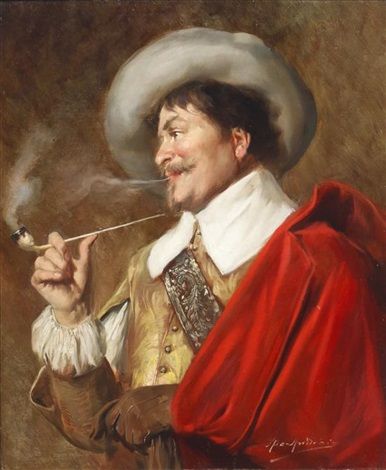 Alex de andreis a cavalier smoking a pipe